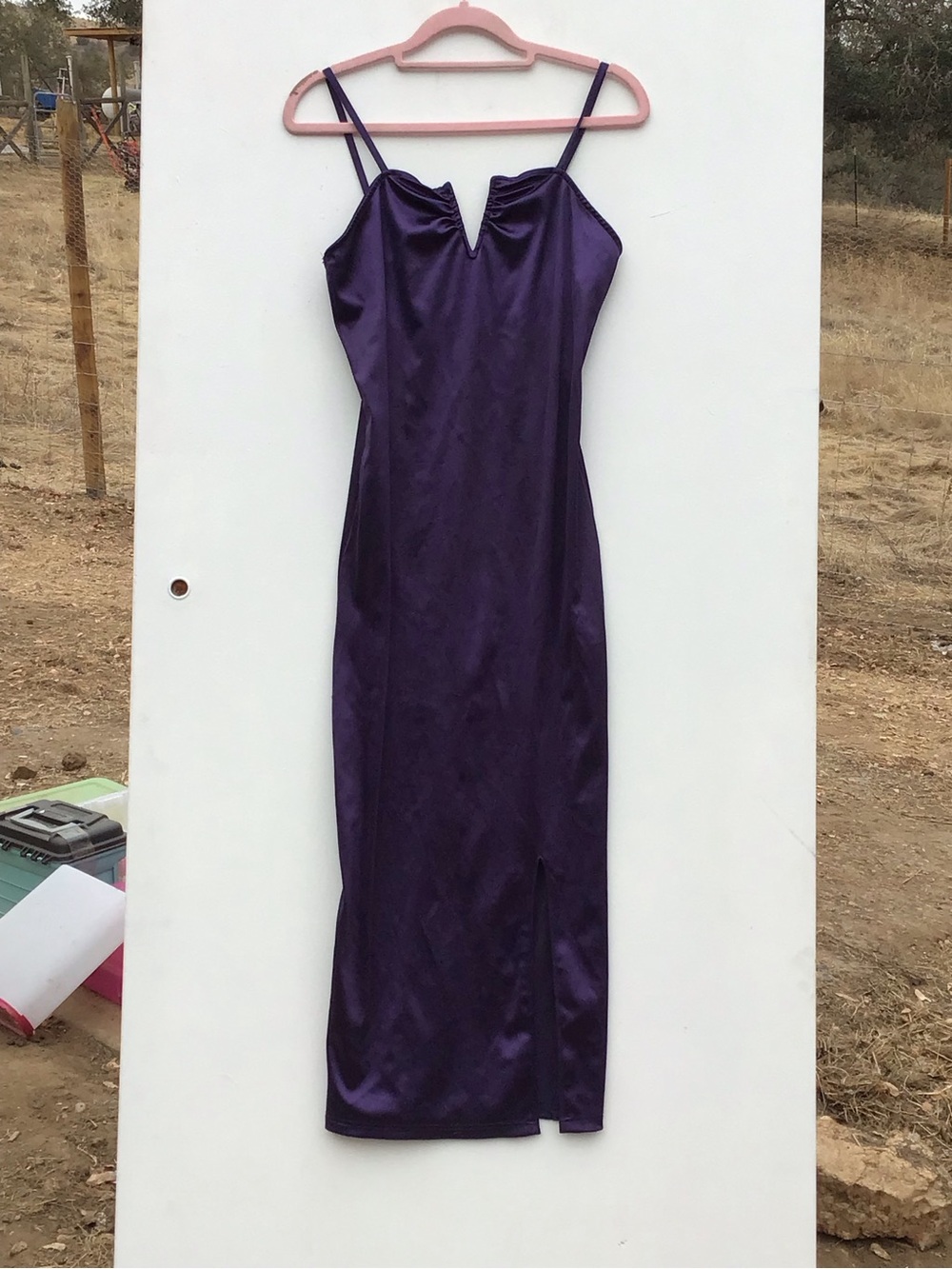 Polly & Esther Deep Purple Satin Maxi Slip Dress with V-Notch